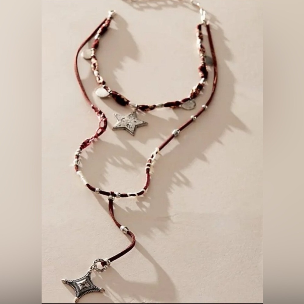 NWT Free People Dandelion Lariat Necklace in Silver/Chocolate - Picture 2 of 3